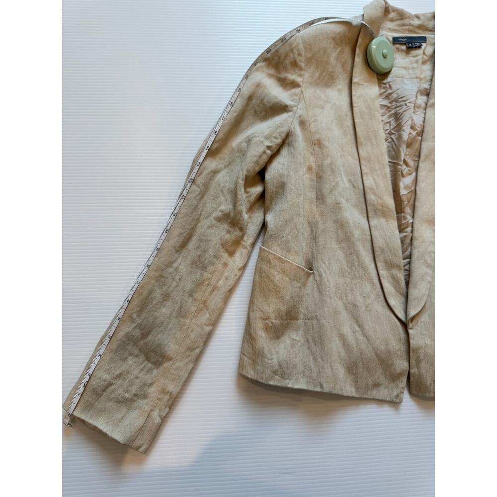 Vince Linen Cotton Blazer Women’s 8 Beige Open Front Cropped Jacket Summer - Picture 15 of 16